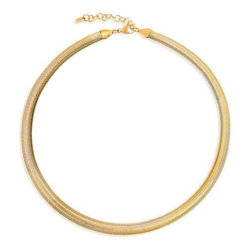 Jean Beau Gold Choker Necklace for Women, Simple 18K Gold Plated Adjustable Link Chain Prom Jewelry Gifts - color: Gold snake