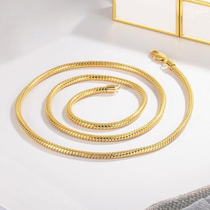 Dankadi Italy 925 Sterling Silver Snake Chain Necklace Men & Women 3MM-4MM Rolo Link Round Chain Chokers 18 "20" 22 "24" 26 "28" 30" Unisex Fine Jewelry Gift - size: Adjustable (18" - 30"), style: 3MM Gold