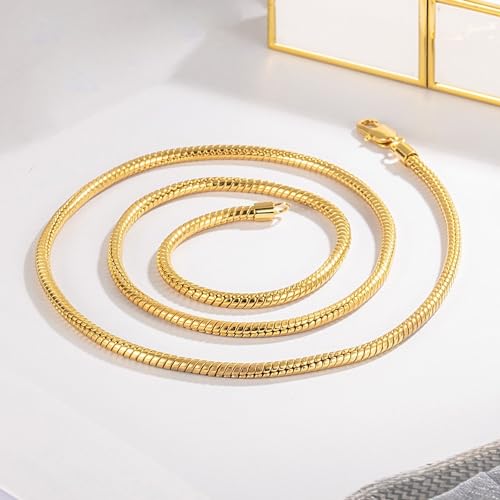 Dankadi Italy 925 Sterling Silver Snake Chain Necklace Men & Women 3MM-4MM Rolo Link Round Chain Chokers 18 "20" 22 "24" 26 "28" 30" Unisex Fine Jewelry Gift - size: 16 inches, style: 3MM Gold