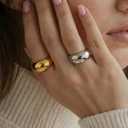 Kokoma Minimalist Dome Chunky Ring for Women, Thick Bold Statement Ring Wide Stacking Finger Band Eternity Rings Comfort Fit Fashion Jewelry Unisex