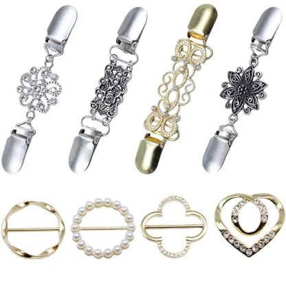 Sweater Clips Shawl Scarf Ring 8 Pcs Shirt Clips for Women Dress Clip Back Cinch Waist Cincher Clip Retro Cardigan Rings for Women Clothing