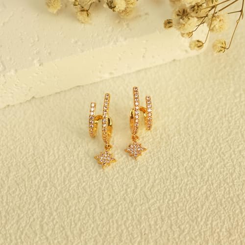 Gold Hoop Earrings for Women Trendy, 14K Gold Plated Huggie Earrings - color: Dangle