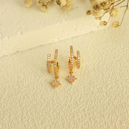 Gold Hoop Earrings for Women Trendy, 14K Gold Plated Huggie Earrings - color: Dangle