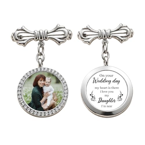 Personalized Wedding Bouquet Photo Charm, Custom Memorial Pin with Picture, Photo Locket Pendant for Bride Bouquet or Groom Suit, Memory Charm for Wedding Bouquet - color: On Your Wedding Day
