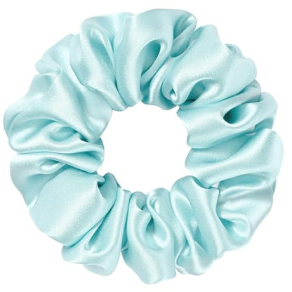 Silk Scrunchie 1.4" Medium Wide 6A 22 Momme 100% Mulberry Silk Hair Ties,Gentle on Hair No Damage No Crease for Women Girls Curly Thick Wavy Hair,Sample Fabric Provided (1, Light Blue) - color: Light Blue