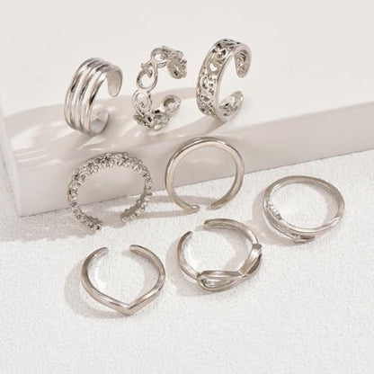 6pcs Gold Toe Rings for Women Adjustable Band Rings Open Toe Ring Set Beach Foot Jewelry Adjustable - style: silver