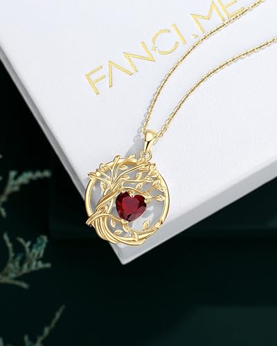 FANCIME Tree of life Birthstone necklace Sterling Silver Pendant Birthstone Necklace Gemstone Anniversary Birthday Jewelry Mothers Day Gifts for Mom Her Wife - color: Yellow gold-1-garnet
