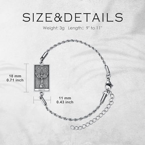 PELOVNY Tarot Card Bracelet 925 Sterling Silver Moon Cat Sun Sunflower Lovers Skull Pendant Lion Anklet Spiritual Tarot Jewelry Christmas Birthday Gifts for Women Men - style: Death