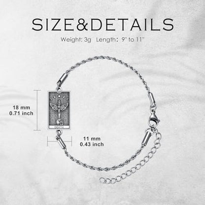 PELOVNY Tarot Card Bracelet 925 Sterling Silver Moon Cat Sun Sunflower Lovers Skull Pendant Lion Anklet Spiritual Tarot Jewelry Christmas Birthday Gifts for Women Men - style: Death