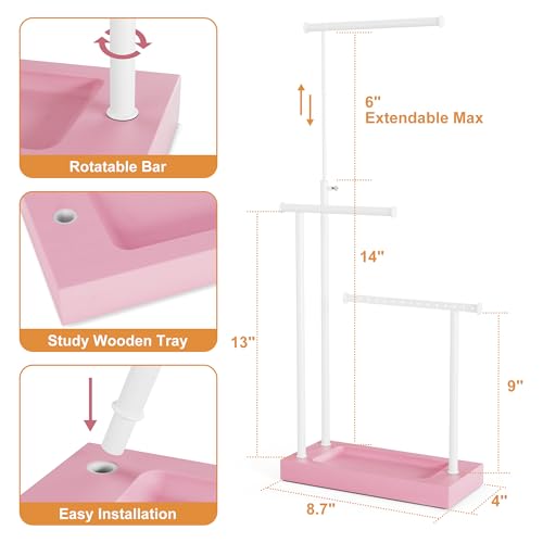 SRIWATANA Pink & White Extra Tall Necklace Holder, Jewelry Display Stand | Sturdy Tall Jewelry Organizer; Chic necklace organizer to Display Long Necklaces, Pendants, Chains Without Tangling - color: Pink & White