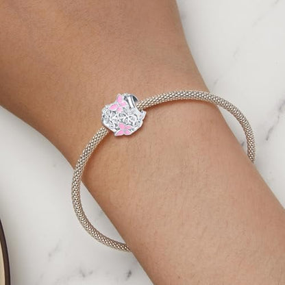 Butterfly Daisy Flower Heart Charm Clear CZ Bead for European Bracelet - style: Pink