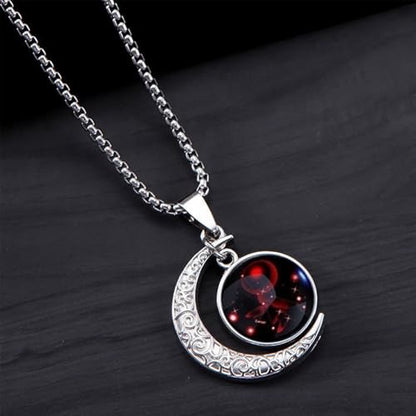 Stainless Steel Mens Necklace 12 Zodiac Moon Galaxy Pendant Necklace,22.8 Inch Stainless Steel Chain, 1.13 Inch Aries/Pisces Celestial Crescent Moon Star Sign Charm Jewelry - style: Cancer（6.22-7.22）