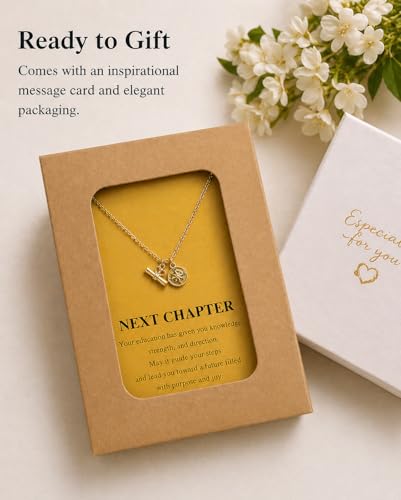 Zealmer Dainty 18K Gold Plated Compass World Map Pendant Necklace Graduation Gift for Friends - color: Diploma