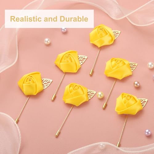 uxcell 24pcs Yellow Rose Boutonnieres Flower Pins for Wedding | Buttonholes Pocket Boutonnieres for Wedding Ceremony Anniversary Prom Formal Dinner Party - color: Yellow