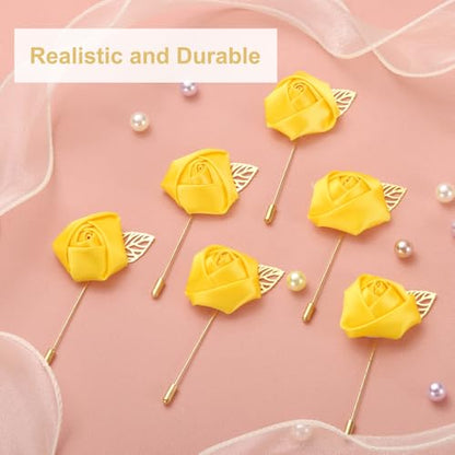 uxcell 24pcs Yellow Rose Boutonnieres Flower Pins for Wedding | Buttonholes Pocket Boutonnieres for Wedding Ceremony Anniversary Prom Formal Dinner Party - color: Yellow