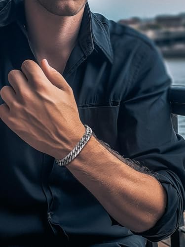 Richsteel Mens Cuban Link Bracelets, Silver/Black/14K Gold Plated Stainless Steel Bracelet for Men 8/12/17mm Width, 7.4/8.2/9 Inch Length Chain Wrist Bracelets With Gifts Box - style: 01-Steel 8mm Width