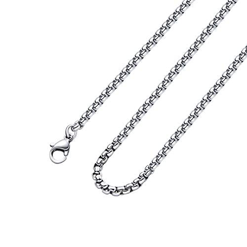 Square Rolo Chain Necklace Stainless Steel Round Box Necklace for Men & Women - size: 32 Inches, style: 2 mm Wide