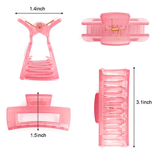 Canitor Hair Clips Set of 4: Pink Rectangular Acrylic Banana Non-slip Medium Claw Jaw Clips for Thin Hair, Y2K Hair Accessories - color: Jelly light pink, jelly rose red, milky white, transparent