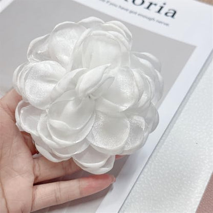 9cm Wedding Fabric Flower Brooch Pin Hair Clip for Women Men Elegant Big Camellia Rose Floral Brooches Lapel Pins Dainty Holiday Party Costume Dress Accessories Jewelry - color: White