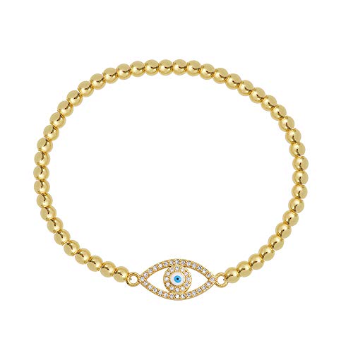 Women Evil Eye Ball chain Elastic bracelet with CZ Cubic Zirconia - color: Eye Gold