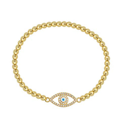 Women Evil Eye Ball chain Elastic bracelet with CZ Cubic Zirconia - color: Eye Gold