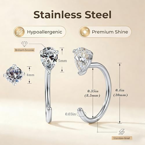 2/4Pairs 14K Gold Stay Close Hoop Huggie Half Hoop Earrings Minimalist Tiny Cartilage Helix Open Hugging for Women | Hypoallergenic 316L Stainless Steel Jewelry Set Trending Valentine's Day Gifts (A10) - color: 2 Pairs Silver