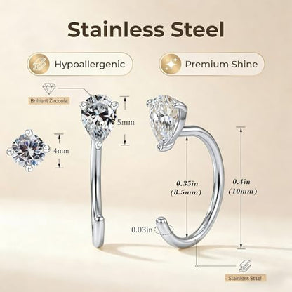 2/4Pairs 14K Gold Stay Close Hoop Huggie Half Hoop Earrings Minimalist Tiny Cartilage Helix Open Hugging for Women | Hypoallergenic 316L Stainless Steel Jewelry Set Trending Valentine's Day Gifts (A10) - color: 2 Pairs Silver