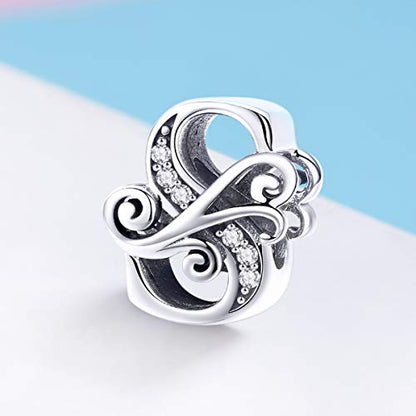 BISAER 925 Sterling Silver Initial Letter A-Z Charms for Bracelets Alphabet Beads Charm Jewelry Gifts - color: Letter S