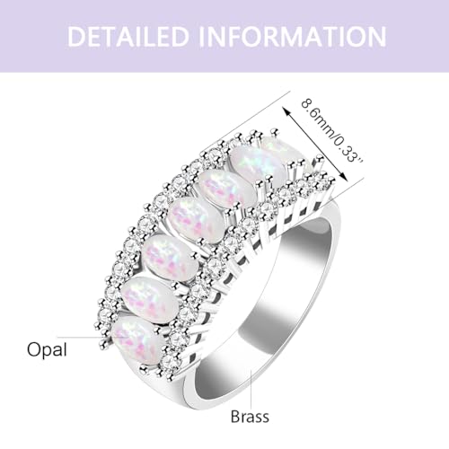 Uloveido Beautiful Women's 7 Stones Wedding Band Oval Cubic Zirconia Engagement Anniversary Rings J501 - color: Platinum-Opal