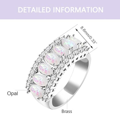 Uloveido Beautiful Women's 7 Stones Wedding Band Oval Cubic Zirconia Engagement Anniversary Rings J501 - color: Platinum-Opal