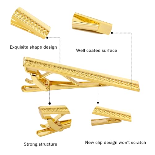 Tie Clip for Men, TAIGRAMA Tie Bar and Tie Pin Clip for Skinny Ties Gold Rose Gold Silver Black, Unique Mens Tie Clip Tie Clasp Suitable for Wedding Anniversary Business Professional and Best Gift - style: Style 3-Gold Silver & Black
