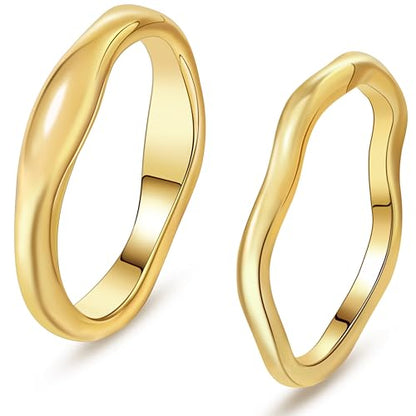 Gold Rings for Women Men Non Tarnish, Waterproof Chunky 14K Gold Plated Dainty Stackable Rings Trendy Statement Pinky Thumb Rings Engagement Eternity Wedding Band Ring Stacking Gold Jewelry Size 3 4 5 6 7 8 9 10 11 - color: Gold, size: 4