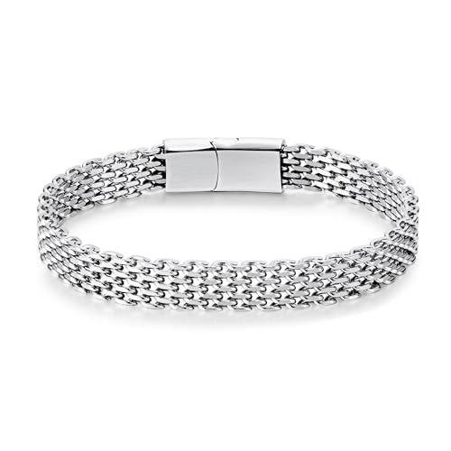 Mens Bracelet-Stainless Steel Magnetic Clasp Franco Chain Bracelets for Men - color: C - Steel color