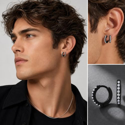 micuco 3 Pairs Small Hoop Earrings Tiny Cartilage Earrings for Women Men | Cubic Zirconia Earrings Huggie Hoop Ear Piercing Earrings for 8mm 10mm 12mm - color: 7# Black 8-8-8mm