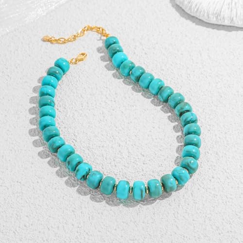 Chunky Beaded Necklace for Women Trendy Multicolor Resin Beads Choker Necklaces Boho Summer Statement Necklace Chunky Heart Jewelry - color: Bead necklace-turquoise