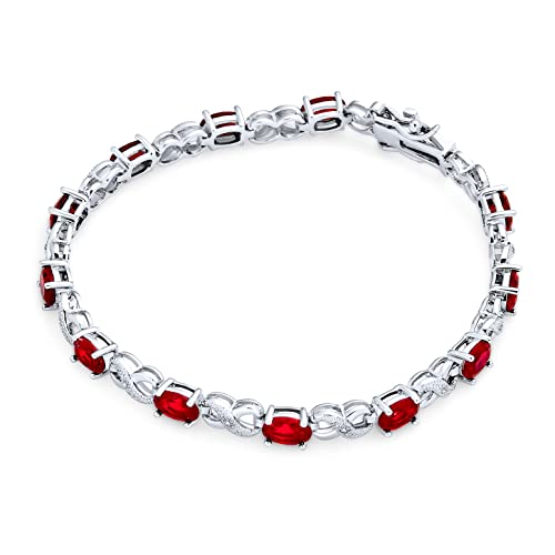 Bling Jewelry Birthstone Colors CZ Oval Infinity Tennis Bracelet Rose Gold Silver Plated - color: Red