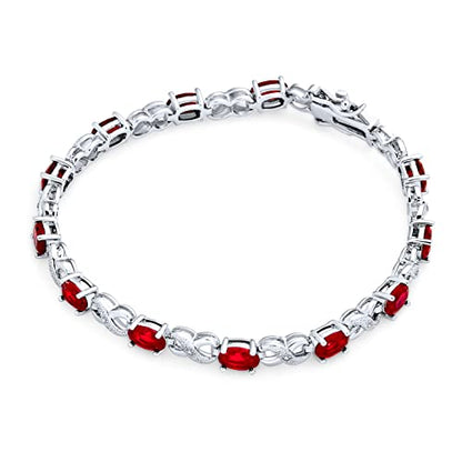 Bling Jewelry Birthstone Colors CZ Oval Infinity Tennis Bracelet Rose Gold Silver Plated - color: Red