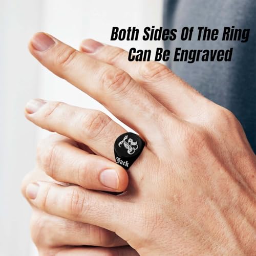 Custom Signet Ring for Men Personalized Initial Ring Custom Mens Rings Engraved Ring Customized Memorial Graduation Gifts for Father Husband Boyfriend Friends - color: Round Black