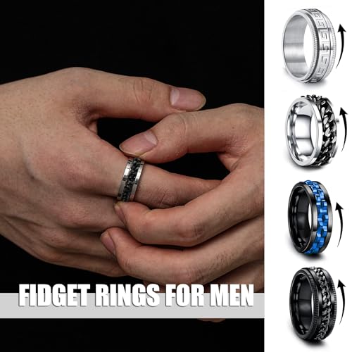 EIELO 12Pcs Stainless Steel Band Rings for Men Women Cool Fidget Spinning Chain Ring Anxiety Relief Fashion Simple Wedding Engagement Ring Set