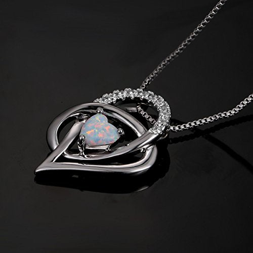 VOLUKA Created Opal/Amethyst/Mystic Topaz Pendant Necklace for Women,18K White/Rose Gold Plated Chain Wedding Engagement Jewelry Gift - color: E-Knot heart necklace-white gold plated