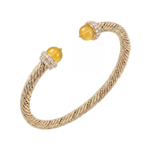 Fettero Gold Cuff Bangle Bracelets for Women - Adjustable Open Cuff Bangles 14K Gold Plated Charm Twisted Cable Bangle Bracelet for Mom Dainty Jewelry Gift - color: Yellow