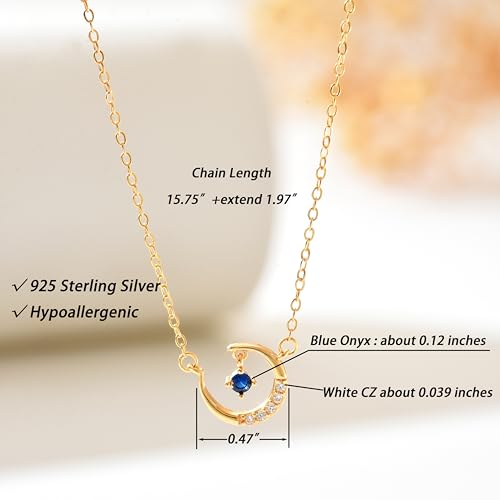925 Sterling Silver Dainty Crescent Moon Necklace for Women | 14K Gold Plated White Cubic Zirconia Moon and Star Pendant Choker Necklace to Daughter Mother Trendy Wedding Jewelry Gifts - color: Gold C