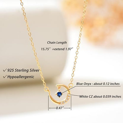 925 Sterling Silver Dainty Crescent Moon Necklace for Women | 14K Gold Plated White Cubic Zirconia Moon and Star Pendant Choker Necklace to Daughter Mother Trendy Wedding Jewelry Gifts - color: Gold C