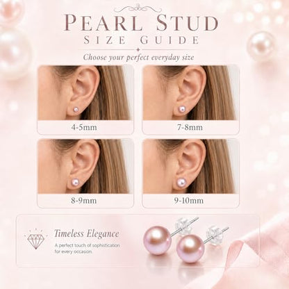 Cultured Pearl Stud Earrings for Women, Sterling Silver Hypoallergenic Gift - color: lavender, size: 10mm