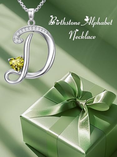 A to Z Initial Birthstone Pendant Necklaces Name Jewelry for Women | 18K White Gold Plated Personalized Alphabet Jewelry Anniversary Christmas Birthday Gifts for Wife Her Daughter Girlfriend - color: D Initial-08-Aug