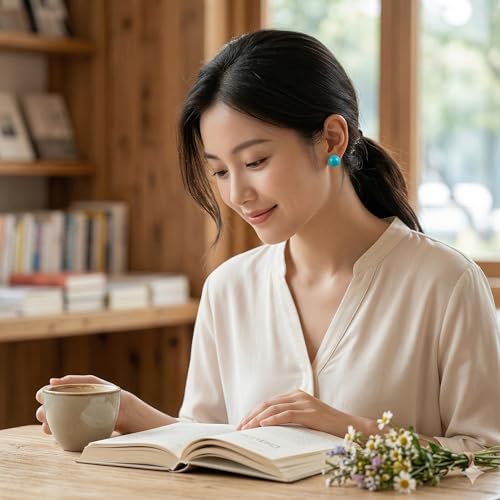 Pearl Stud Earrings Multicolor Shell Beads Pearl Hypoallergenic Stud Earrings Ocean Shell Pearl Jewelry - color: Blue