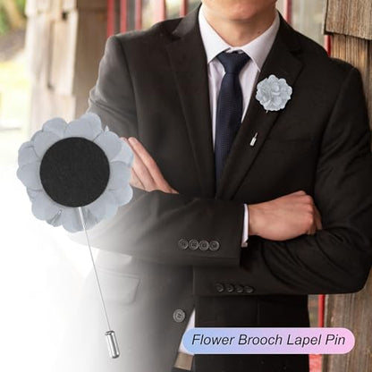 M METERXITY Flower Lapel Pins for Men, Boutonnieres Pin Camellia Flower Groom Boutonnieres for Wedding/Graduation - color: Grey