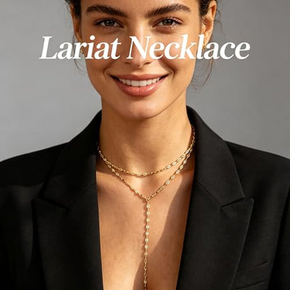 Gold Lariat Necklace for Women Layered Y Long Necklace Stainless Steel Choker Necklace Statement Necklaces Daily Prom Trendy Jewelry Gift for Women - color: Gold1