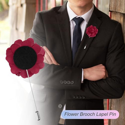 M METERXITY Flower Lapel Pins for Men, Boutonnieres Pin Camellia Flower Groom Boutonnieres for Wedding/Graduation - color: Wine Red