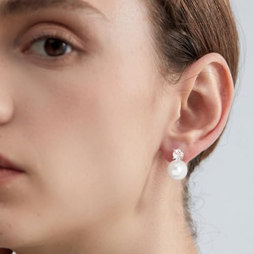 Awinesn Pearl Clip on Earrings for Women 14K Gold Silver Plated Pearl Earrings Cubic Zirconia Non Pierced Earrings for Women Jewelry Gifts Wedding Party - color: CZ-silver-10mm